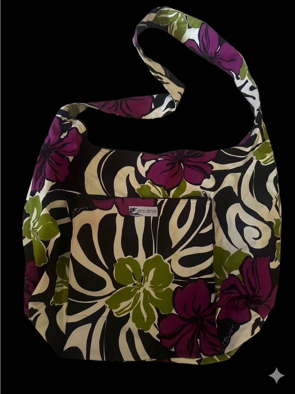 Floral Shoulder Bag in Purple, Green & Black - Local Design